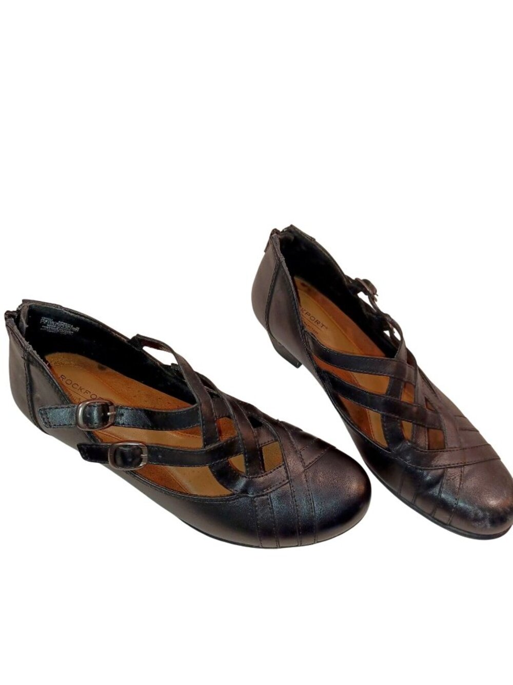 Rockport Womens Black Leather Mary Jane Low Heel Strappy Buckle Shoes Size 9M